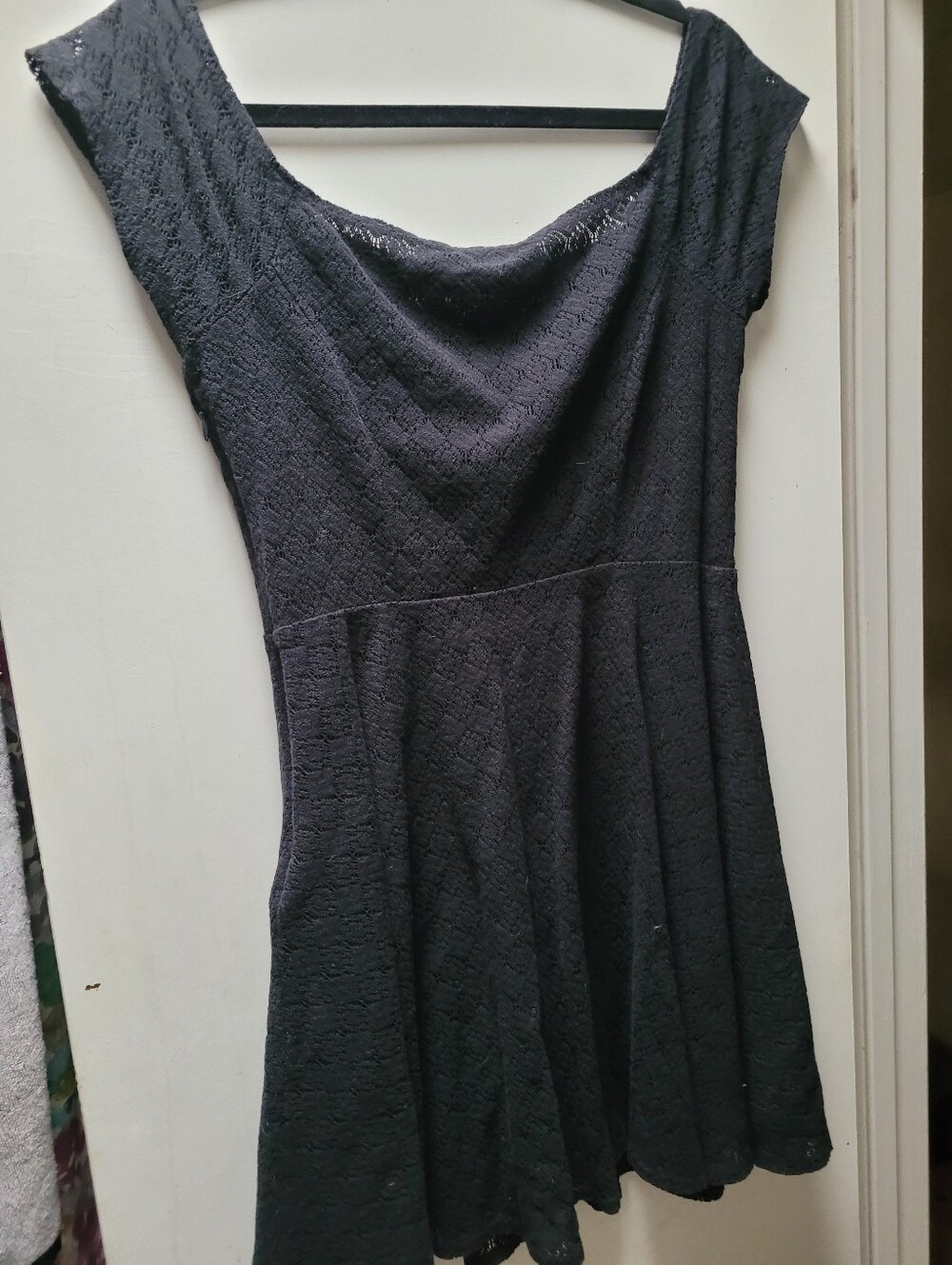 Free People Black Lace Mini Dress Lined with Side Zipper